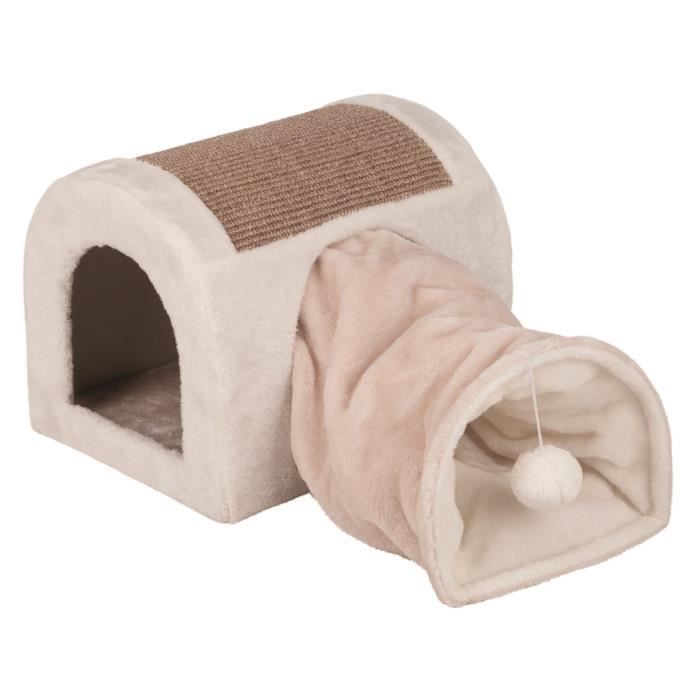 TRIXIE Abri douillet Ladina avec tunnel de jeu - 32x32x40cm - Gris clair et taupe - Pour chat