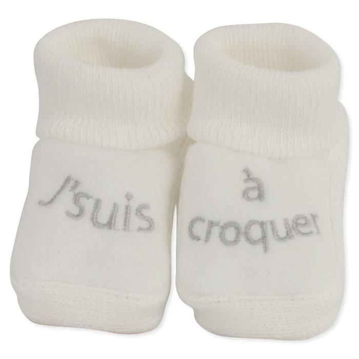 Chaussons brodés bébé Mixte TROIS KILOS SEPT - Blanc \