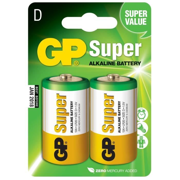 PILES SUPER ALCALINE GP 13AE-2U2 /D/ LR20 / Blister de 2 piles