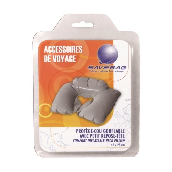 SAVEBAG Oreiller de voyage gonflable avec repose-tête - Gris
