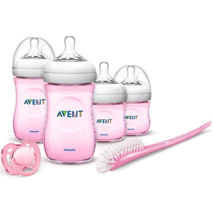PHILIPS AVENT Pack biberons Natural + goupillon + sucette 0-6M - Rose