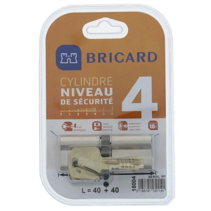 BRICARD SERIAL XP 18004 Cylindre 4040 mm double entree nickele niveau de securite 4