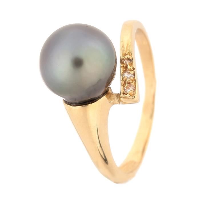 PERLINEA Bague Or Jaune 375° Perle de Tahiti et Diamants Femme