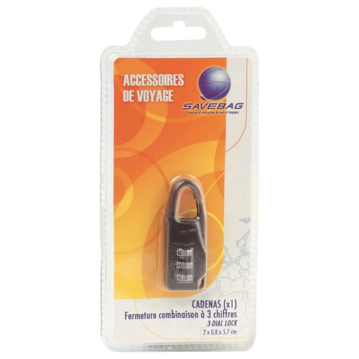 SAVEBAG Cadenas à combinaison 3 chiffres en métal - Noir
