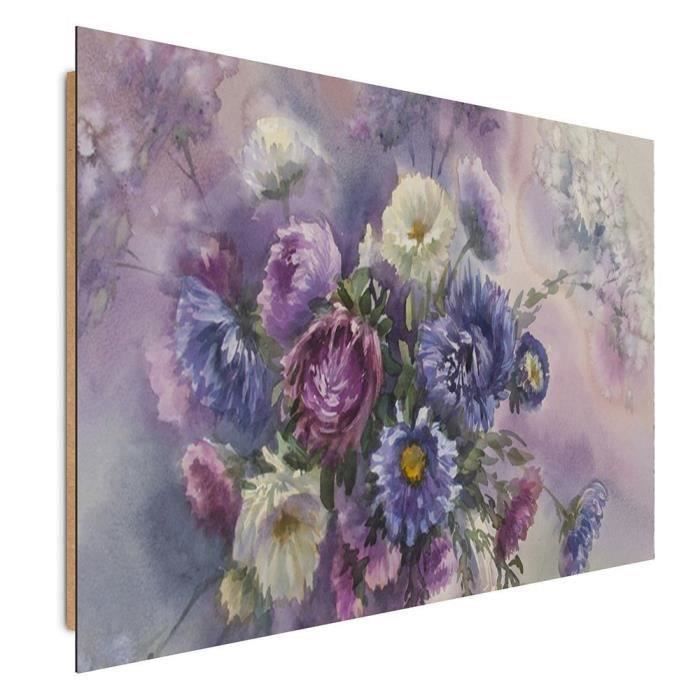 Tableau Deco panel mural imprimé 40x50 ART NATURE MORTE FLEURS VIOLET BLEU BLANC