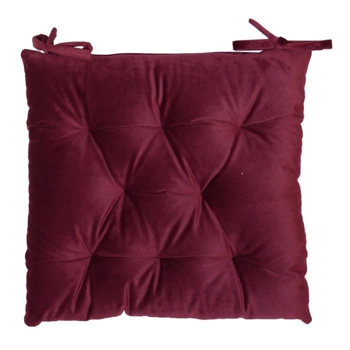 Galette de chaise velours 8 points 40x40 cm Bordeaux