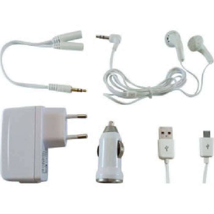M500 Kit Chargeur Voiture / Secteur / USB - Micro USB + Doubleur + Ecouteurs