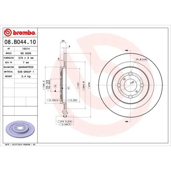 JEU DE DISQUES BREMBO 08.B044.10