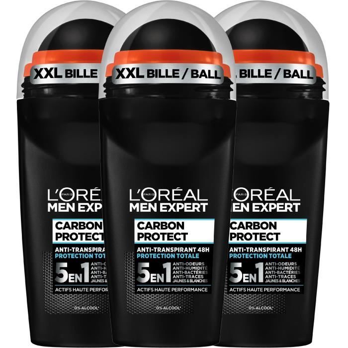 MEN EXPERT - Déodorant Bille Carbon Protect 5 en 1 Ice Fresh - 50 ml (Lot de 3)