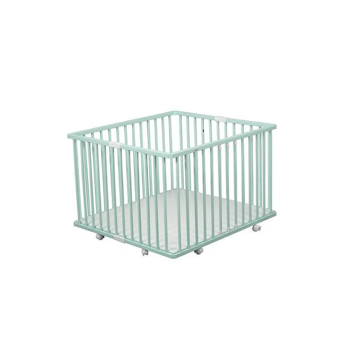 COMBELLE Parc Pliant Carré Gaby Pliant Réglable Vert Menthe Laqué 3 Positions