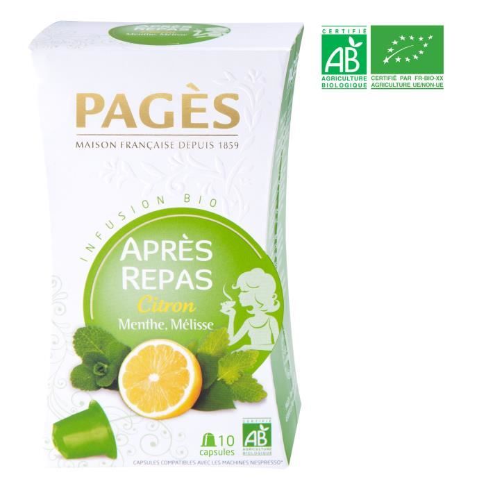 PAGES Infusion Après-Repas - Citron, Menthe, Mélisse - Capsules - Bio