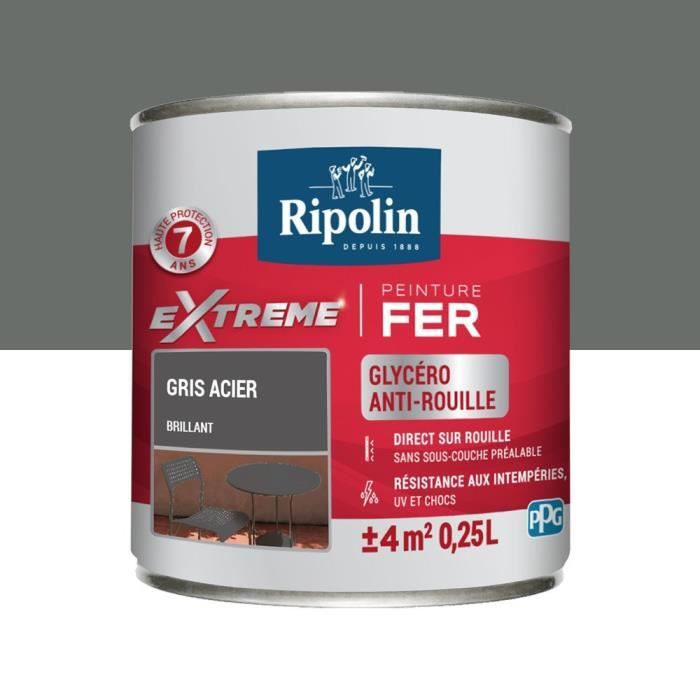 Ripolin Peinture Pour Fer Extérieur Gris Acier Brillant 025 L