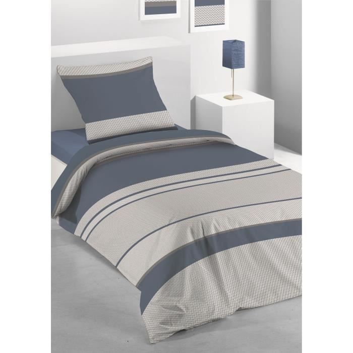 LES ATELIERS DU LINGE Parure de couette microfibre Ighnor - Bleu - 140x200 cm