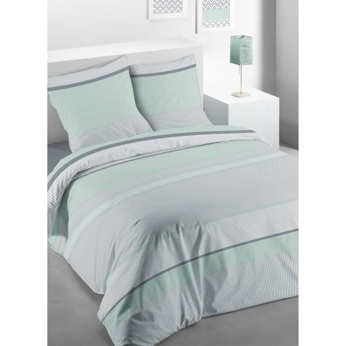 LES ATELIERS DU LINGE Parure de couette microfibre Ighnor - Vert glacier - 220x240 cm