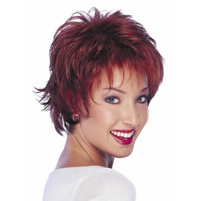 Perruque Femme Cheveux Rouge Ondulés Coiffure Floue ...