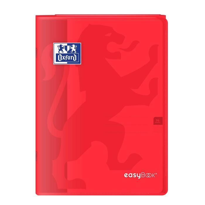 OXFORD Cahier Easybook agrafé - 21 x 29,7 cm - 96p seyès - 90g - Rouge