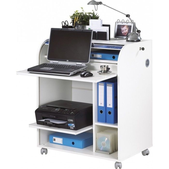 Meuble informatique a roulettes 792 cm Blanc Rideau imprime Zonk Pow