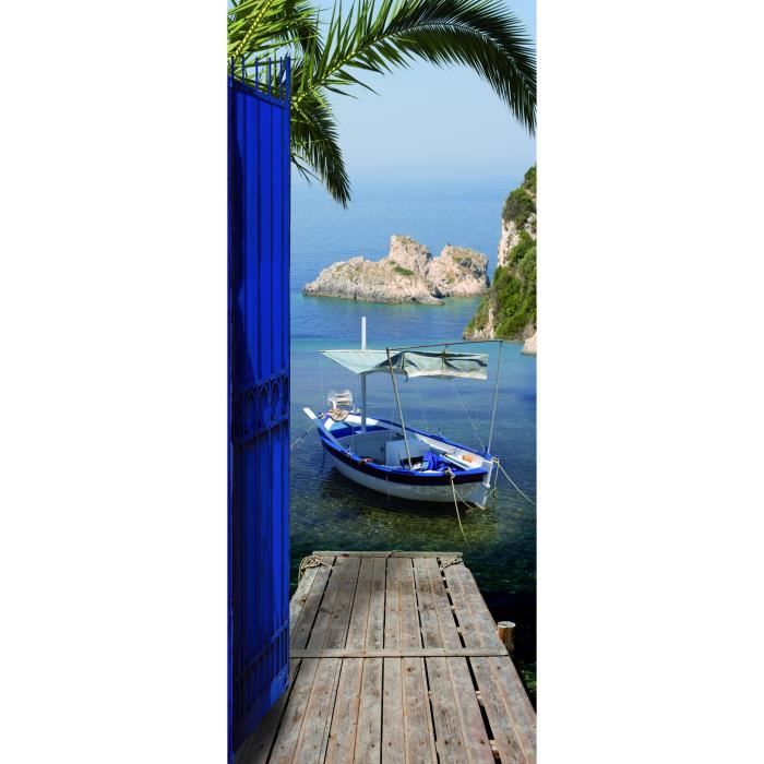 PLAGE Ondoor Sticker Adhésif de porte - Vue sur mer204x83cm
