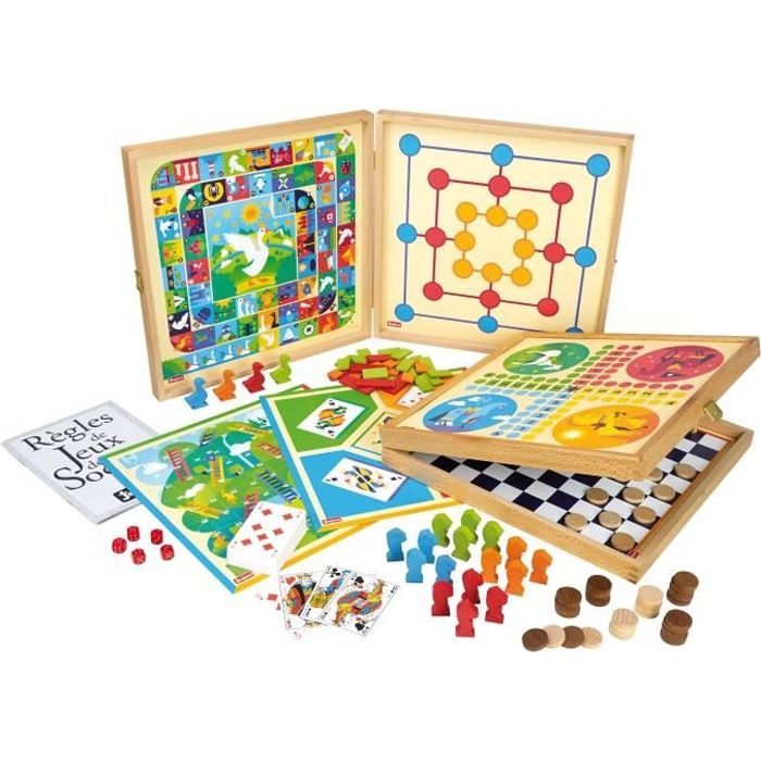 JEUJURA Coffret de Jeux classiques - 80 regles - Pions bois