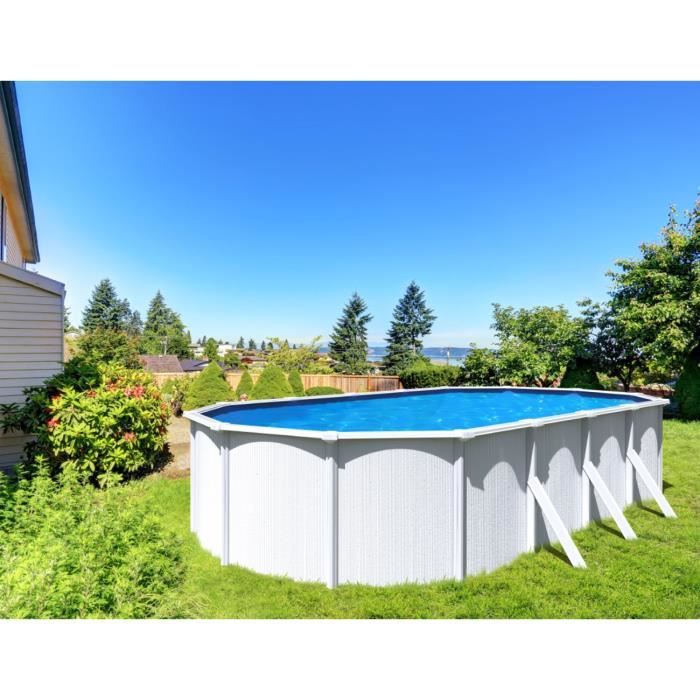TRIGANO Piscine métal hors sol Saphir - 9,40 x 4,85 x 1,32 m - Blanc