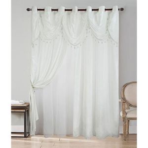 RIDEAU Rideau et voilage cantonnière perlé - L 280cm x H 