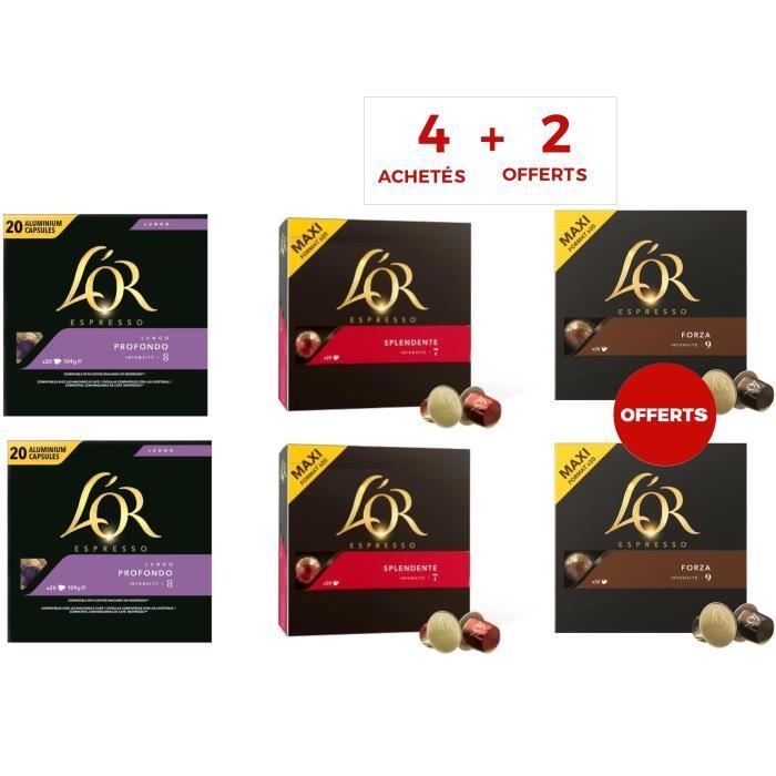 L'OR ESPRESSO Lot de 80 Capsules + 40 gratuites café - 3 variétés - Forza splendente lungo profondo