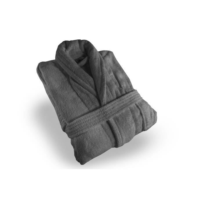 SOLEIL D'OCRE Peignoir éponge Velours - Taille M - 100% Coton - Gris