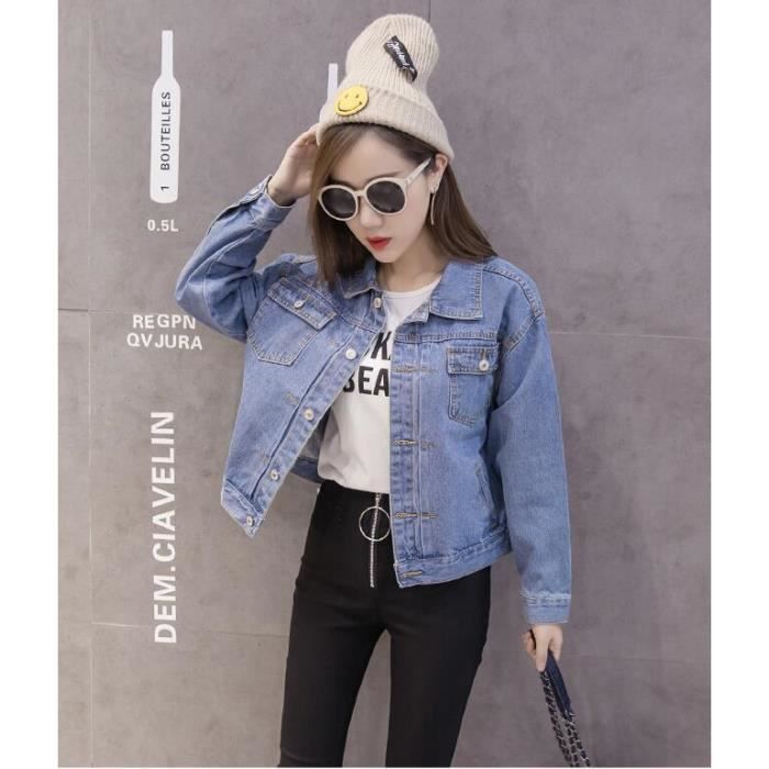 Manche Rétro Jacket Bomber Courte Femme Longue Veste Lâche Jean 0IHOqtx