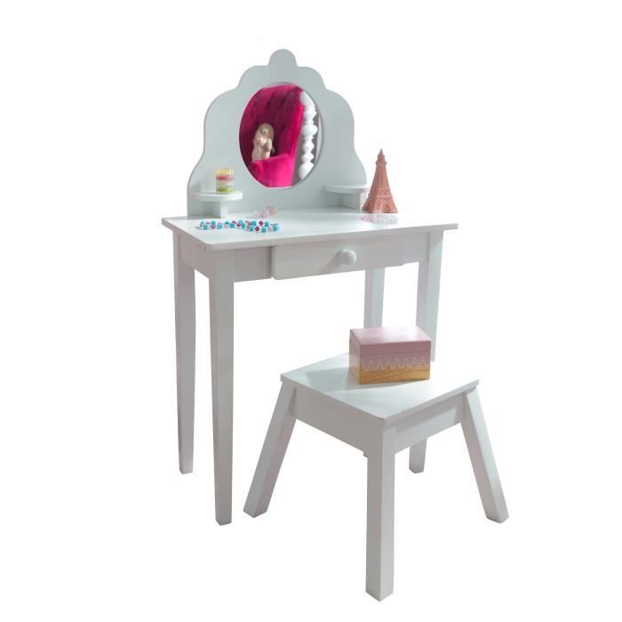 KIDKRAFT - Coiffeuse et tabouret en bois - blanc