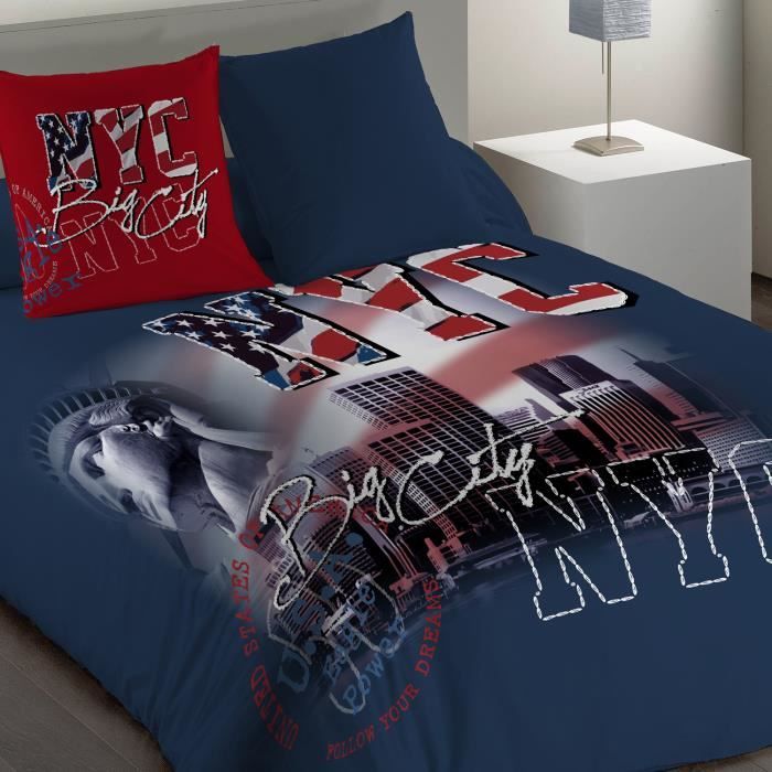 ATELIERS DU LINGE Parure de couette STREET - 1 Housse de couette 140x200 cm + 1 Taie d'Oreiller 63x63 cm