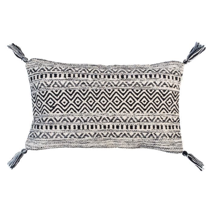 Coussin Bobo - 20% polyester et 70% coton avec autres fibres - 30 x 50 cm - Gris et noir
