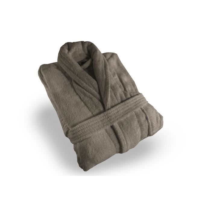SOLEIL D'OCRE Peignoir éponge Velours - Taille L - 100% Coton - Taupe