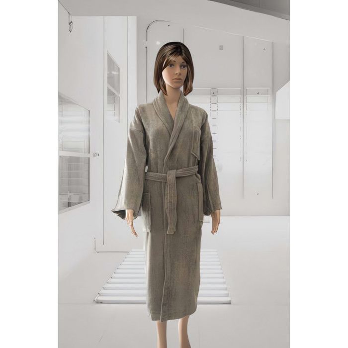 SOLEIL D'OCRE Peignoir éponge Velours - Taille XL - 100% Coton - Taupe