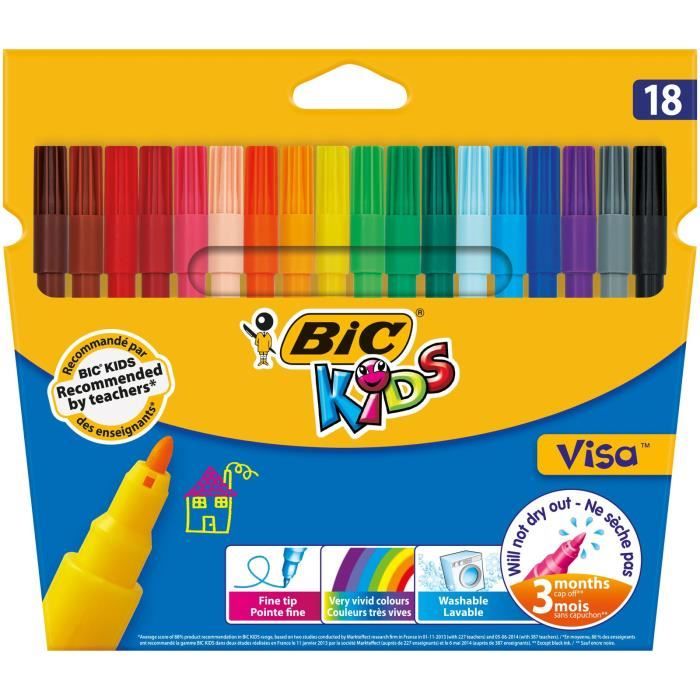 18 couleurs très vives   Crayon de qualité   Encre lavable sur la