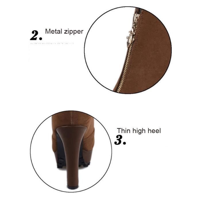 Mode Bottes Cheville Bottines En Zippé Talon Noir Simili Daim Genou À Femme marron Auiguille wZPTqn0q8H