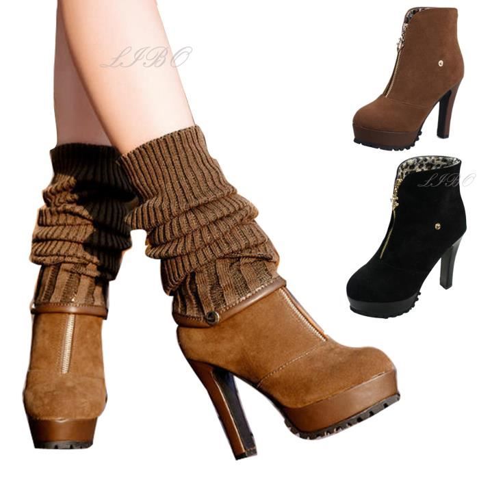Mode Bottes Cheville Bottines En Zippé Talon Noir Simili Daim Genou À Femme marron Auiguille wZPTqn0q8H