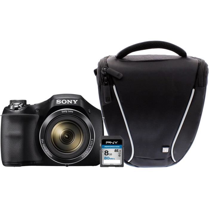 Pack Appareil photo numérique Bridge SONY DSC-H300B Zoom X70 avec carte mémoire 8GB et sacoche