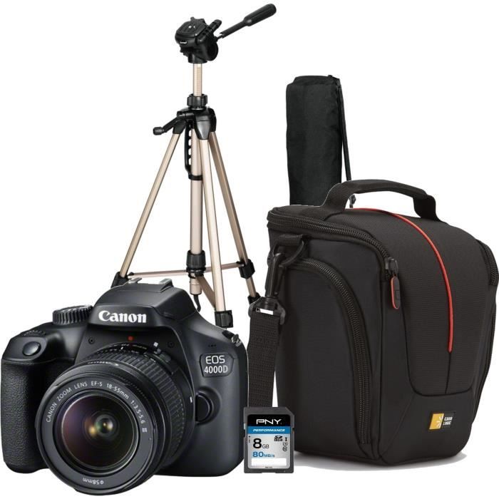 Pack Débutant : CANON EOS 4000D + EF-S 18-55 I + SDHC 8Go + Sacoche pour Reflex + Trepied photo