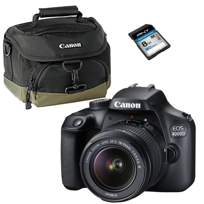 CANON EOS 4000D 18 mégapixels - Wi-Fi + Objectif EF-S 18-55 III + Sacoche + Carte 8 Go