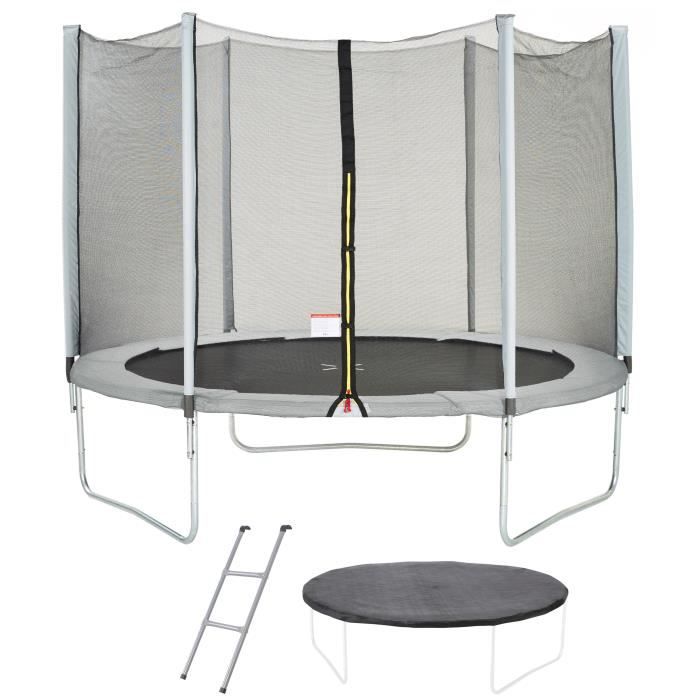 Trampoline MAXI ECO Ø 305cm Gris avec Filet de Protection, Echelle, Couverture de Propreté