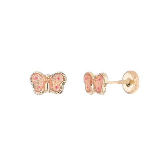 YSORA Boucles d'Oreilles Puces Or Jaune 375° Enfant