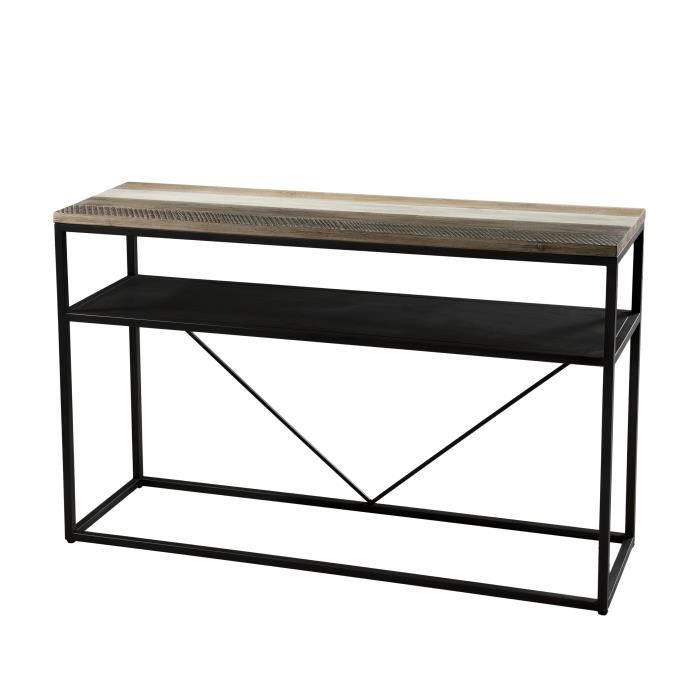 Console scandinave en bois acacia massif naturel, noir et blanc + pieds en métal noir - L 120 cm