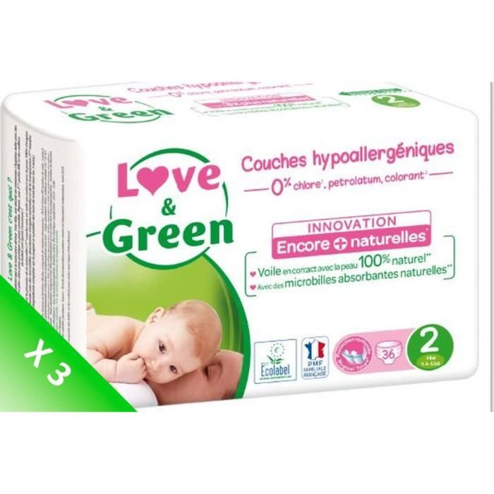 LOVE AND GREEN Couches écolabellisées T2 - 108 couches - Eco Pack