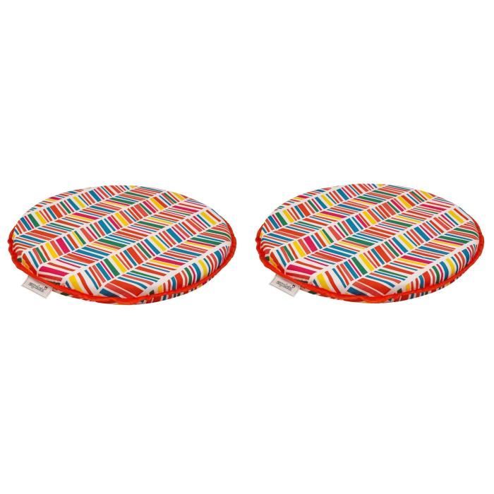 EZPELETA Set de 2 coussins de chaises rondes Sol - Ø 40 cm - Rouge et multicolore