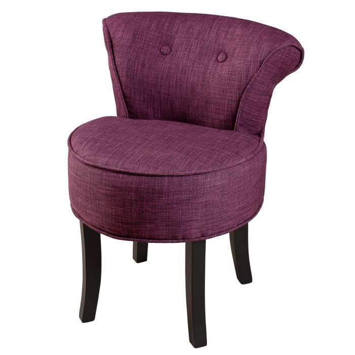 PASTEL Tabouret bas capitonné avec dossier prune - Classique - L 50 x P 51 cm
