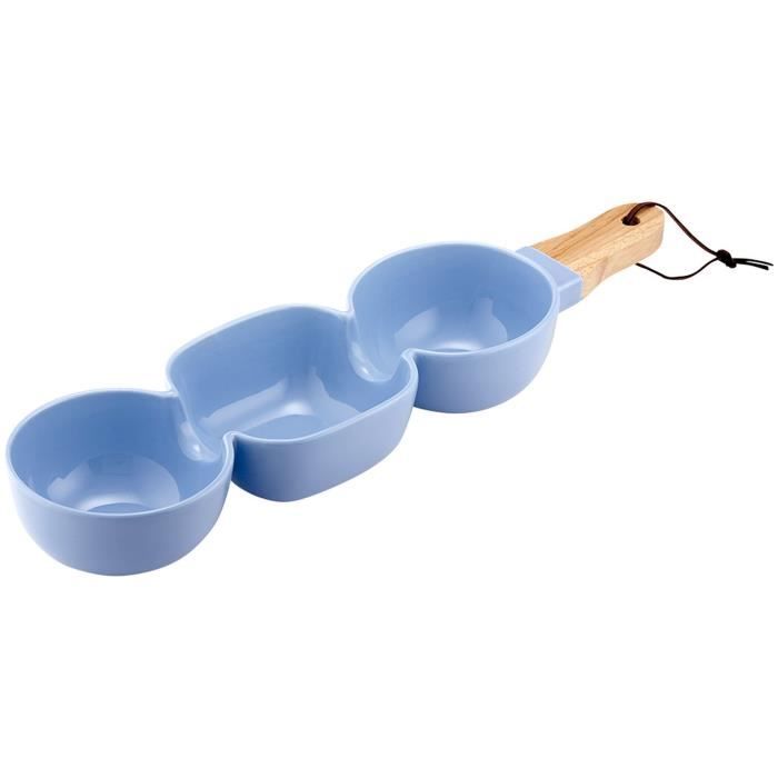LADELLE Bol à apéritif à 3 compartiments - Bleu - Porcelaine et bambou - 40 x 9,8 x 5,2 cm