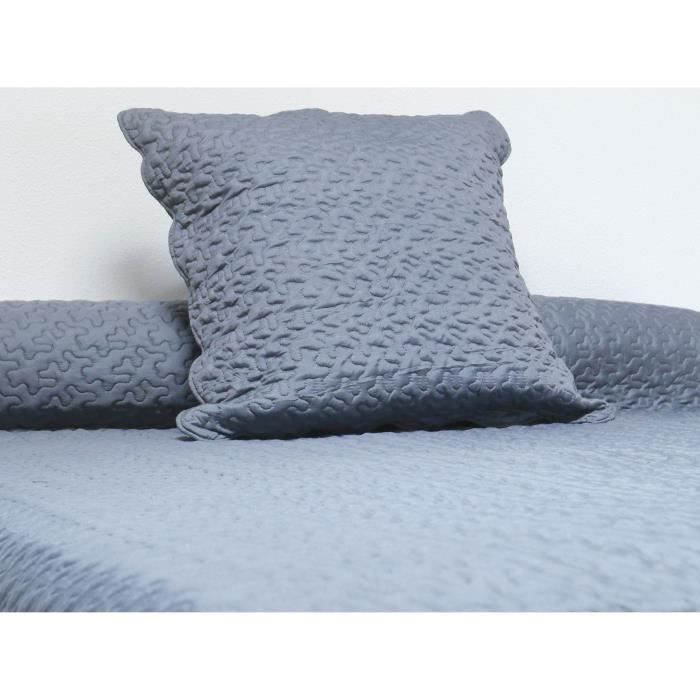 SOLEIL D'OCRE Couvre Lit Boutis 180x220cm Anthracite + 1 taie d'oreiller