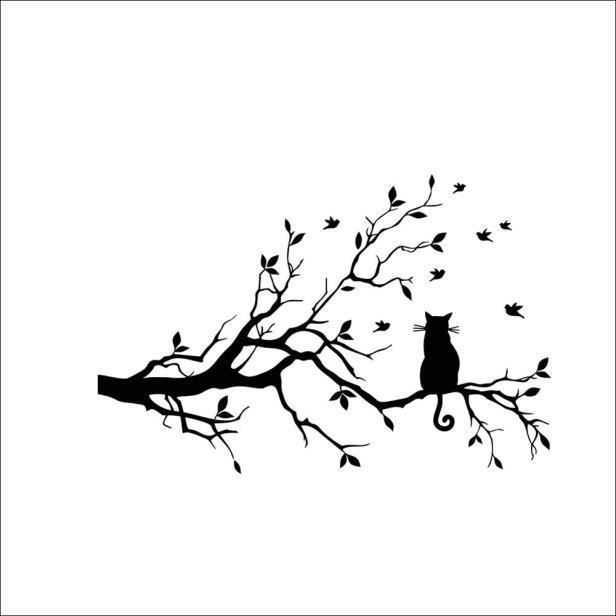 Chat sur Long branche d'arbre Autocollants muraux Animaux ...