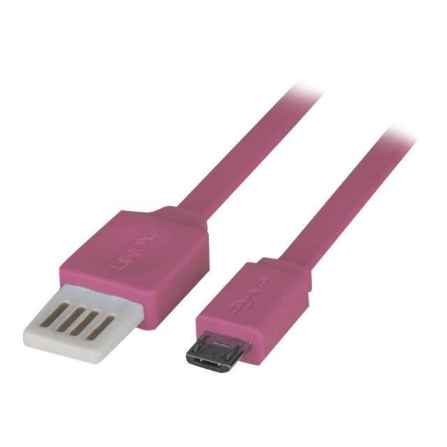LINDY Câble plat USB 2.0 Easy Fit - Type A vers Micro-B - 1m - Rose