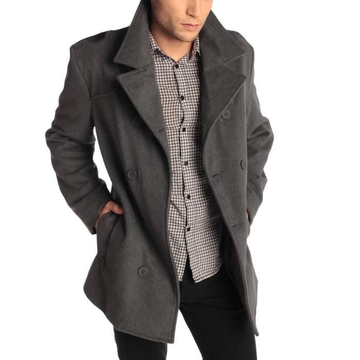 Smart Homme Veste Hiver Chaud Trench Button Long Pardessus Outwear wP1F4